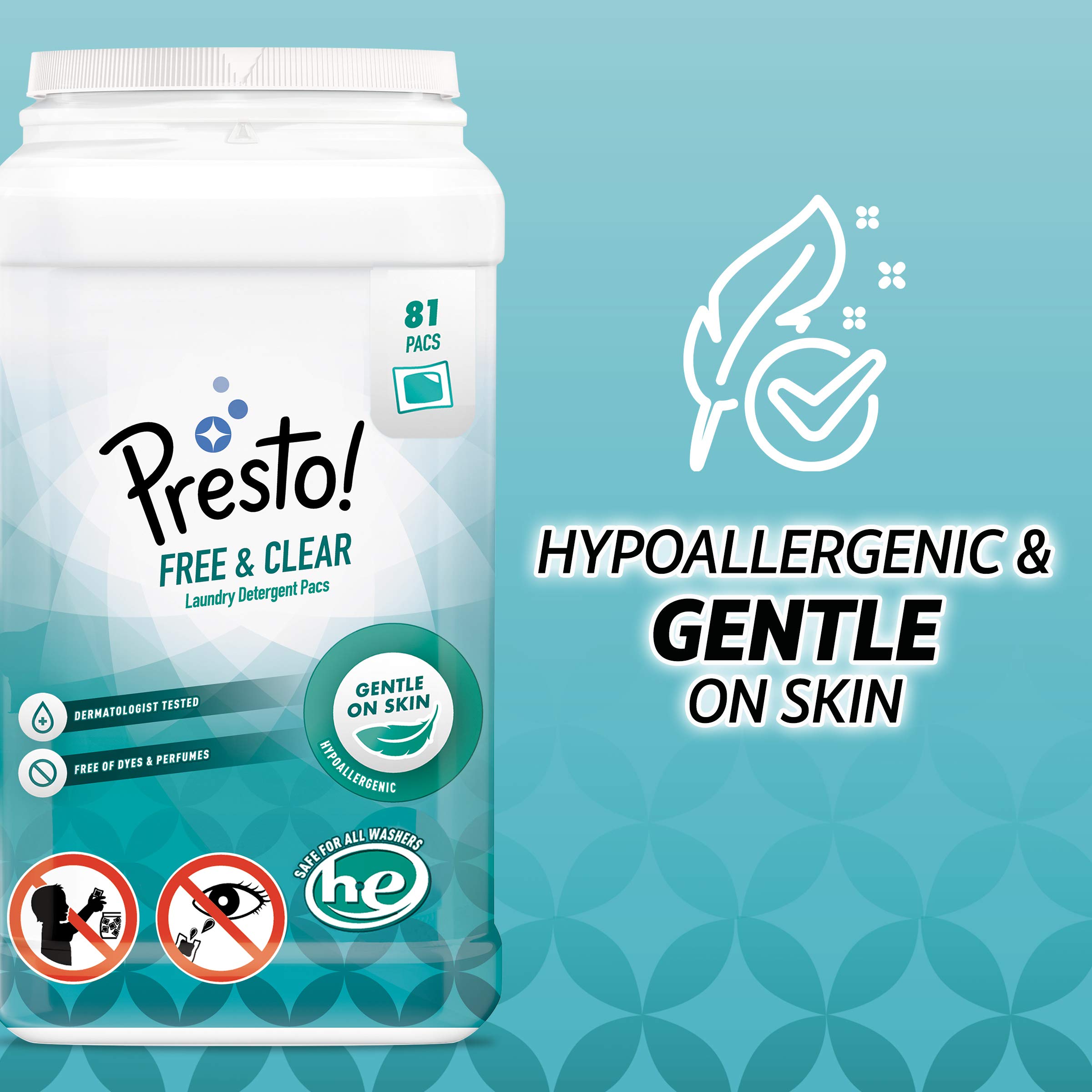 Amazon Brand Presto! Laundry Detergent Pacs, Free & Clear