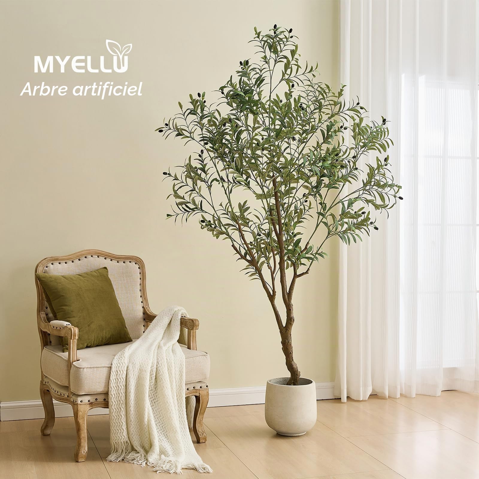 210 cm Olive Arbre Artificiel Plante Décoration | Grand Faux Arbre Intérieur 2000 Feuilles Artificiel Olivier Arbre pour Salon Chambre Bureau Live Streams Décoratif