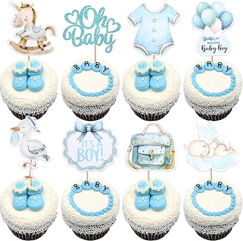 Miniatura 8 de 24 adornos de papel para tartas para niños o niñas con falda de lazo con purpurina, para baby shower, cumpleaños y decoración de fiesta de