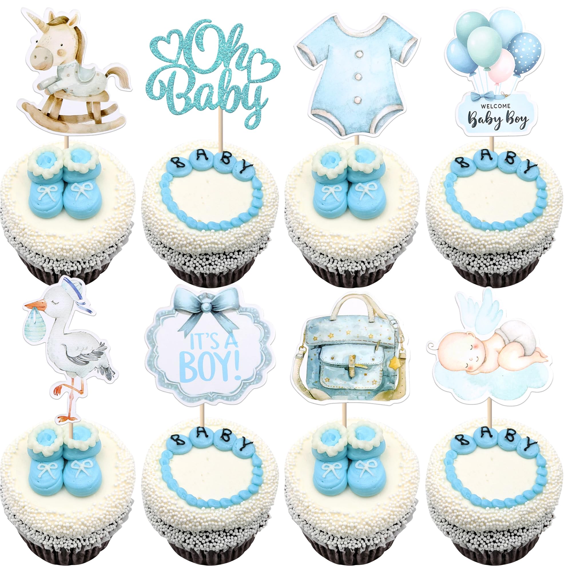 Tazuxetuqe 36 Pieces Baby Muffin Decorations Or Baby Party Accessories Trojan Horse It Is A Boy Cupcake Picks For Welcome Infant Boy Birthday Celebration Cake โ image 1