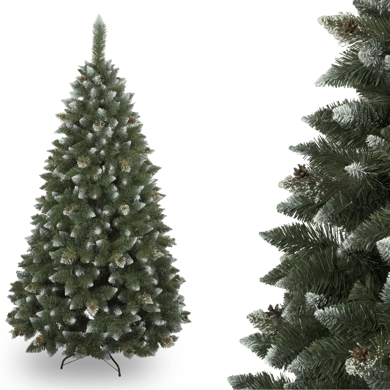 Novatom Albero di Natale Artificiale con Supporto in Metallo Coni Naturali Effetto Neve Innevato Realistico 220cm