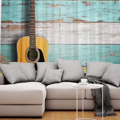 Miniatura 5 de Cortinas opacas con aislamiento térmico, diseño de guitarra, de madera, con ojales de metal sólidos, cortinas elegantes para habitación o sala de