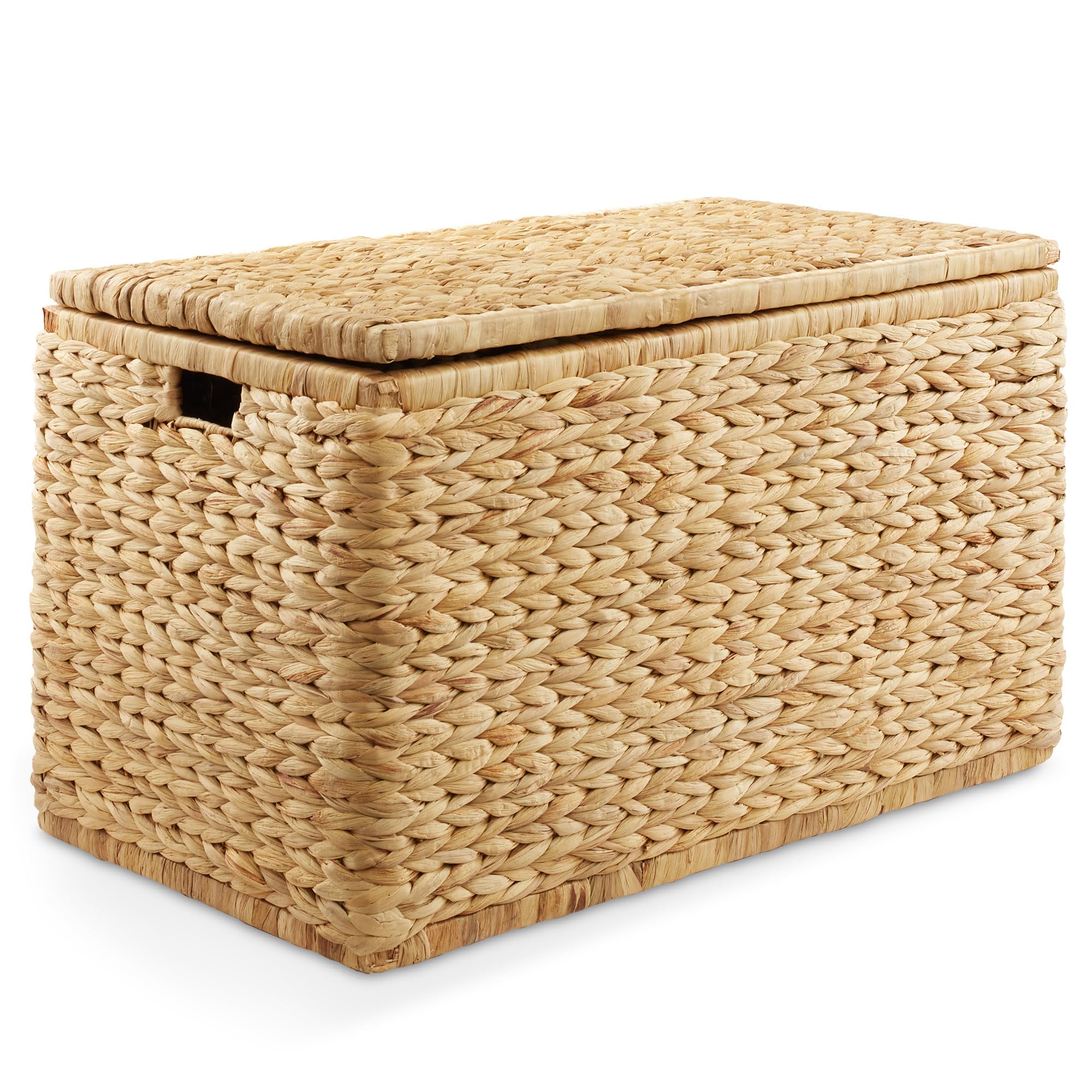 casafield 3034 storage chest with lid handles and safety hinge - natural water hyacinth wicker storage trunk for entry way living room bedroom