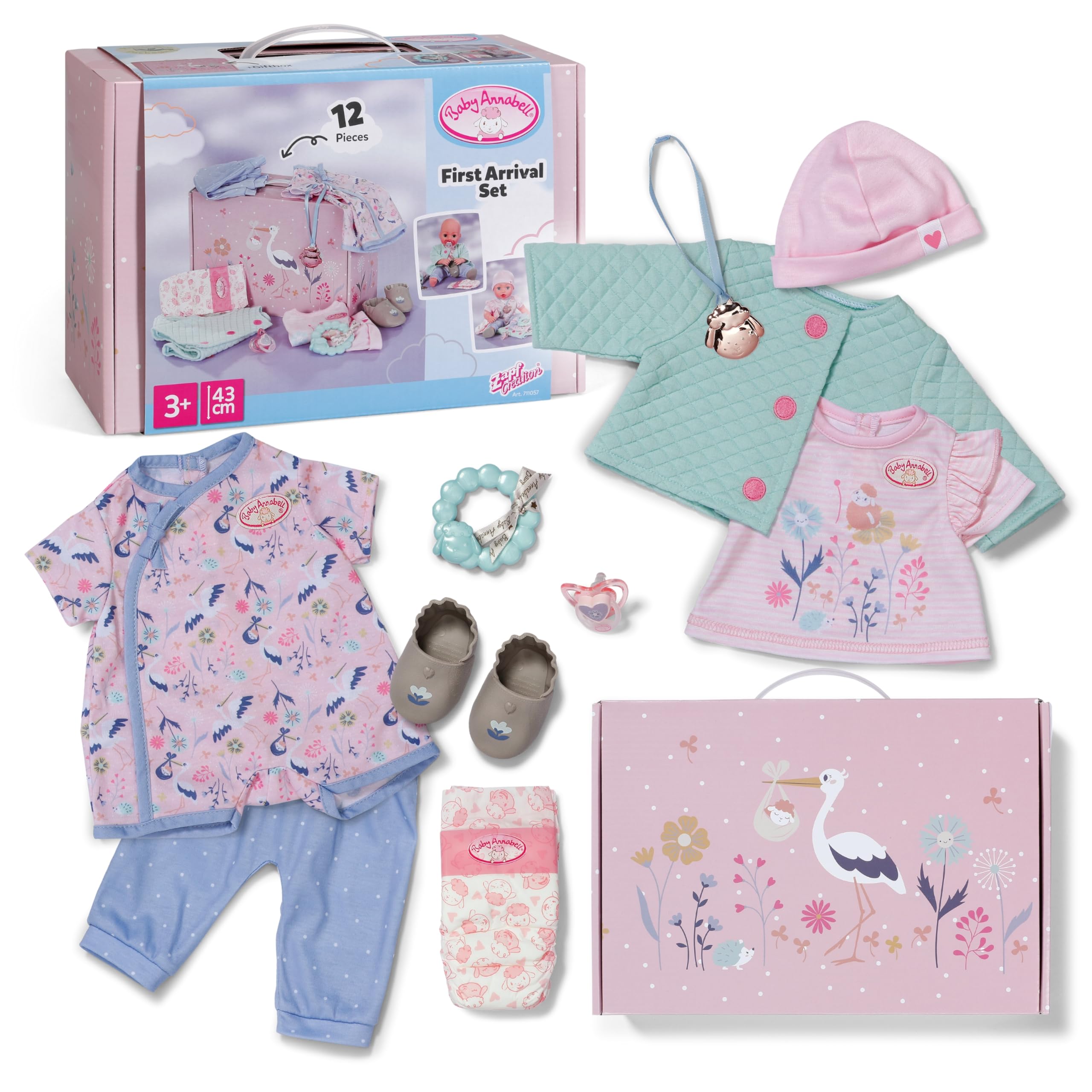 Baby Annabell First Arrival Set, Full Doll Outfit includes 10 Clothing Items and Accessories, Outfit for 43cm Dolls, 711057 Zapf Creation