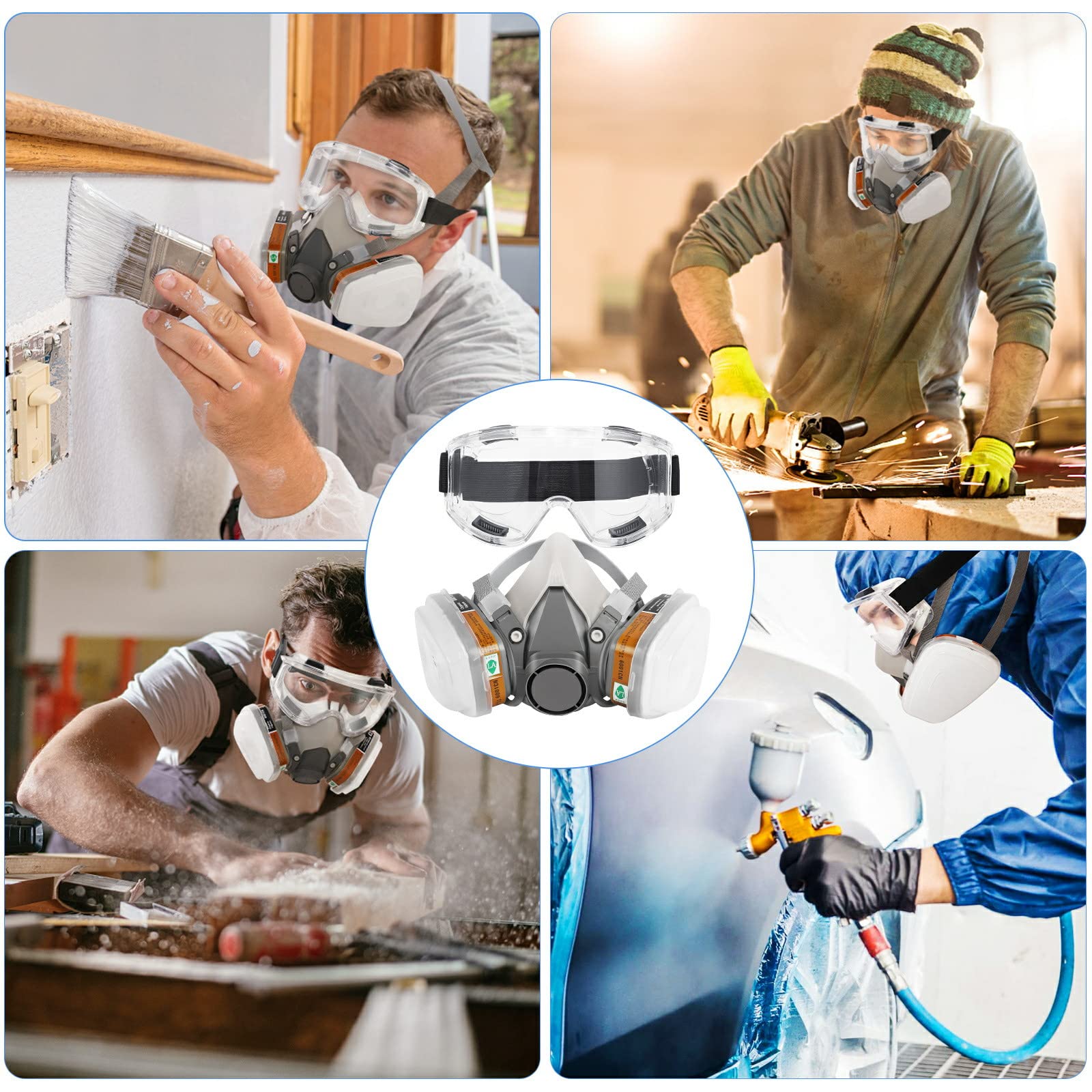 Reusable Half Facepiece Cover Set w/Safety Goggles & Filters Against Dust Organic Vapors Gas Pollen Chemicals Suitable for Painting Spraying Sanding Welding Woodworking Epoxy Resin & Other Protection - Image 7 thumbnail
