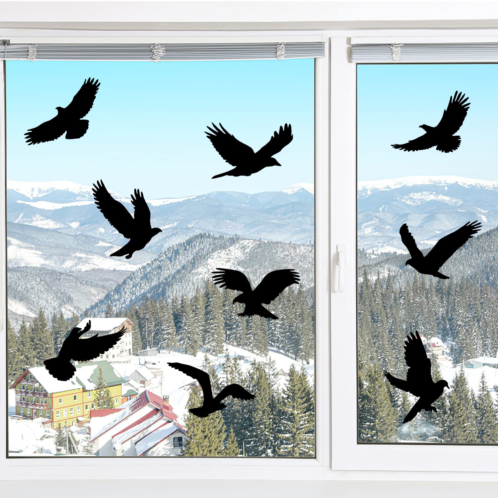 HOOWA Stickers Anti Collision Oiseaux Grand 27-31cm, 9PCS Stickers Fenetre Electrostatique PVC Autocollants, Noir Autocollant pour Vitre pour la Protection des Oiseaux