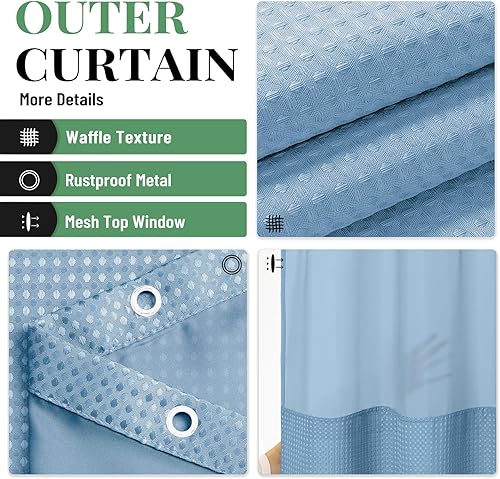 Vista 181 de Dynamene Cortina de ducha larga de tela negra – Cortinas de ducha de tela alta y resistente con textura de gofre, juego de cortina de baño de lujo