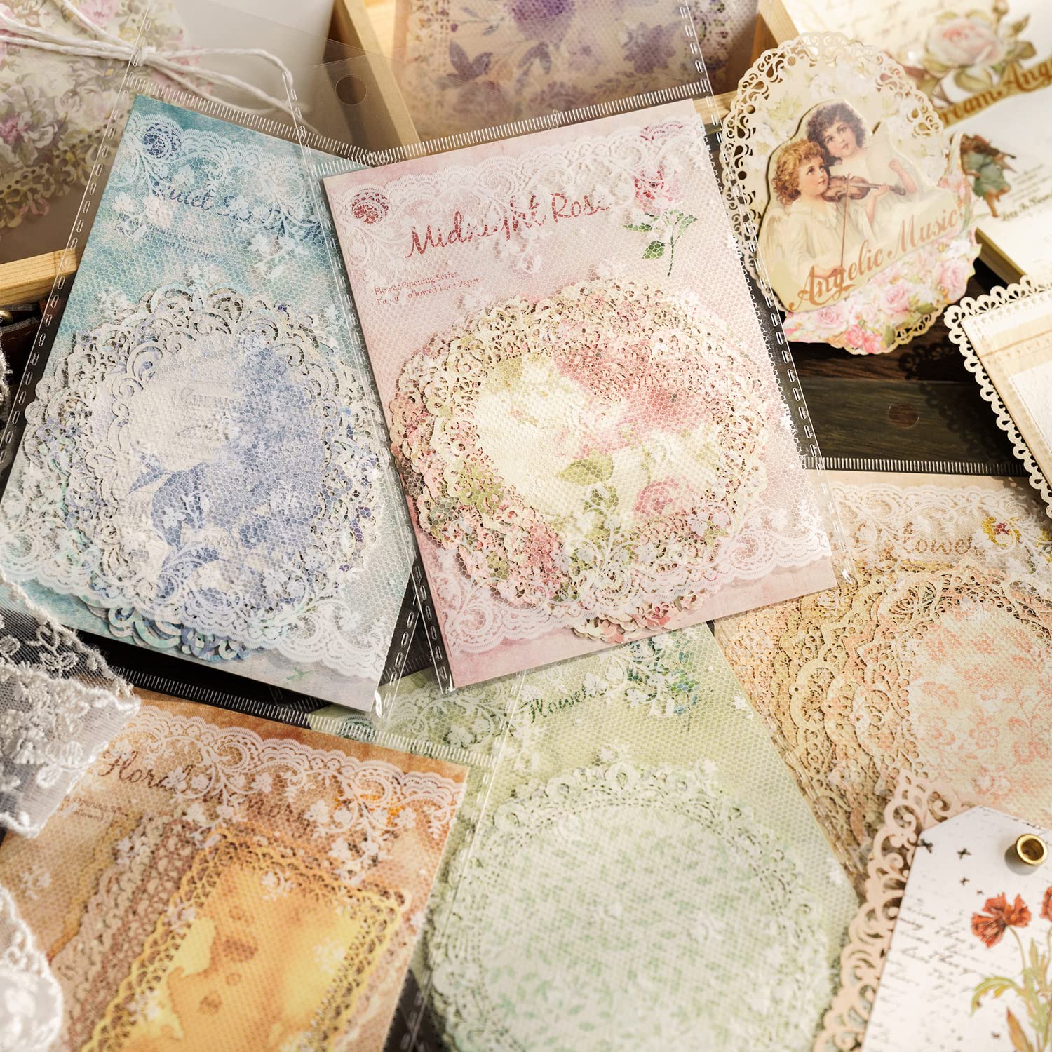 Alideco 60pcs Scrapbook Paper, Vintage Hollow Flower Scrapbooking for Journaling Supplies, Decorative Craft Paper for Junk Journals (huakaiyouqi)