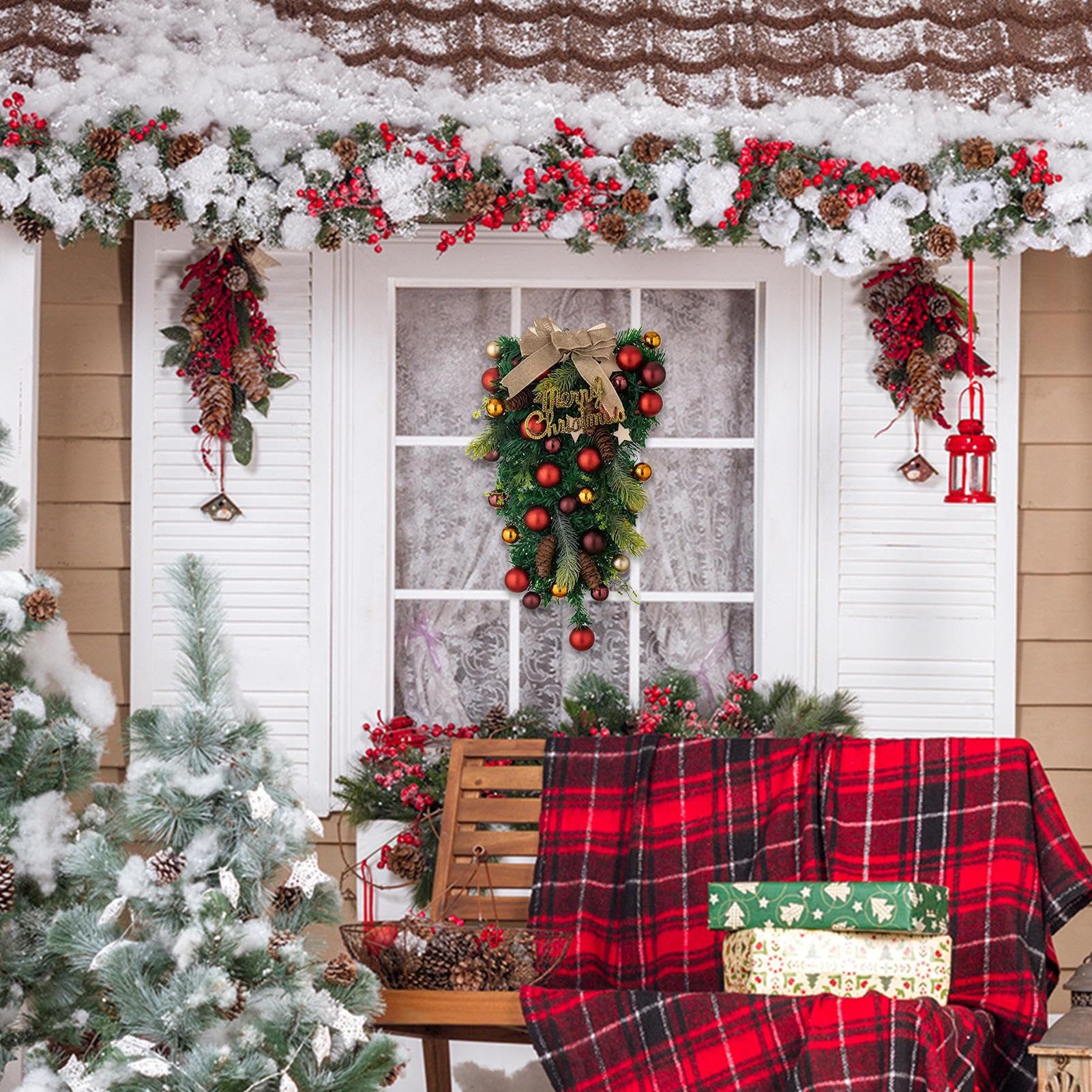 Guirlande Noël LED 2,7m - Boules, Fleurs, Baies Rouges - Déco Intérieur/Extérieur - 30 Lumières