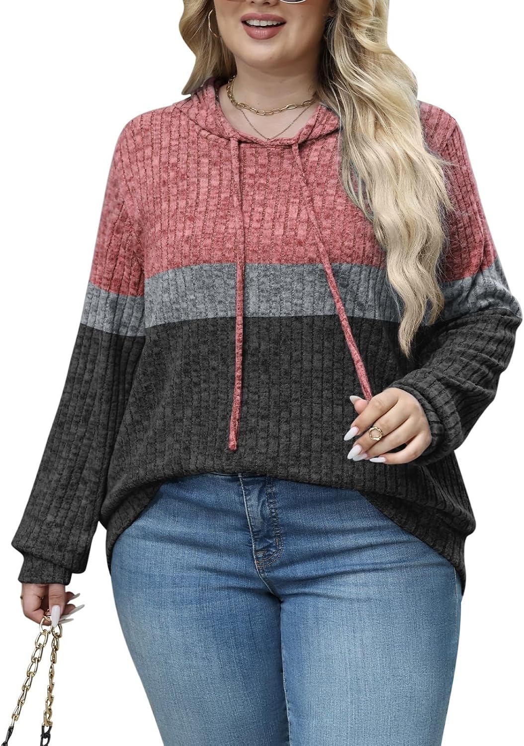 Womens Plus Size Lightweight Hoodie Sweaters Long Sleeve Fall Tops L-4XL image 2