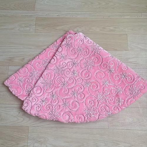 Vista 88 de Faldones de felpa para árbol de Navidad, 36 pulgadas, tapete de lujo de piel sintética blanca nevada con copos de nieve dorados para decoración