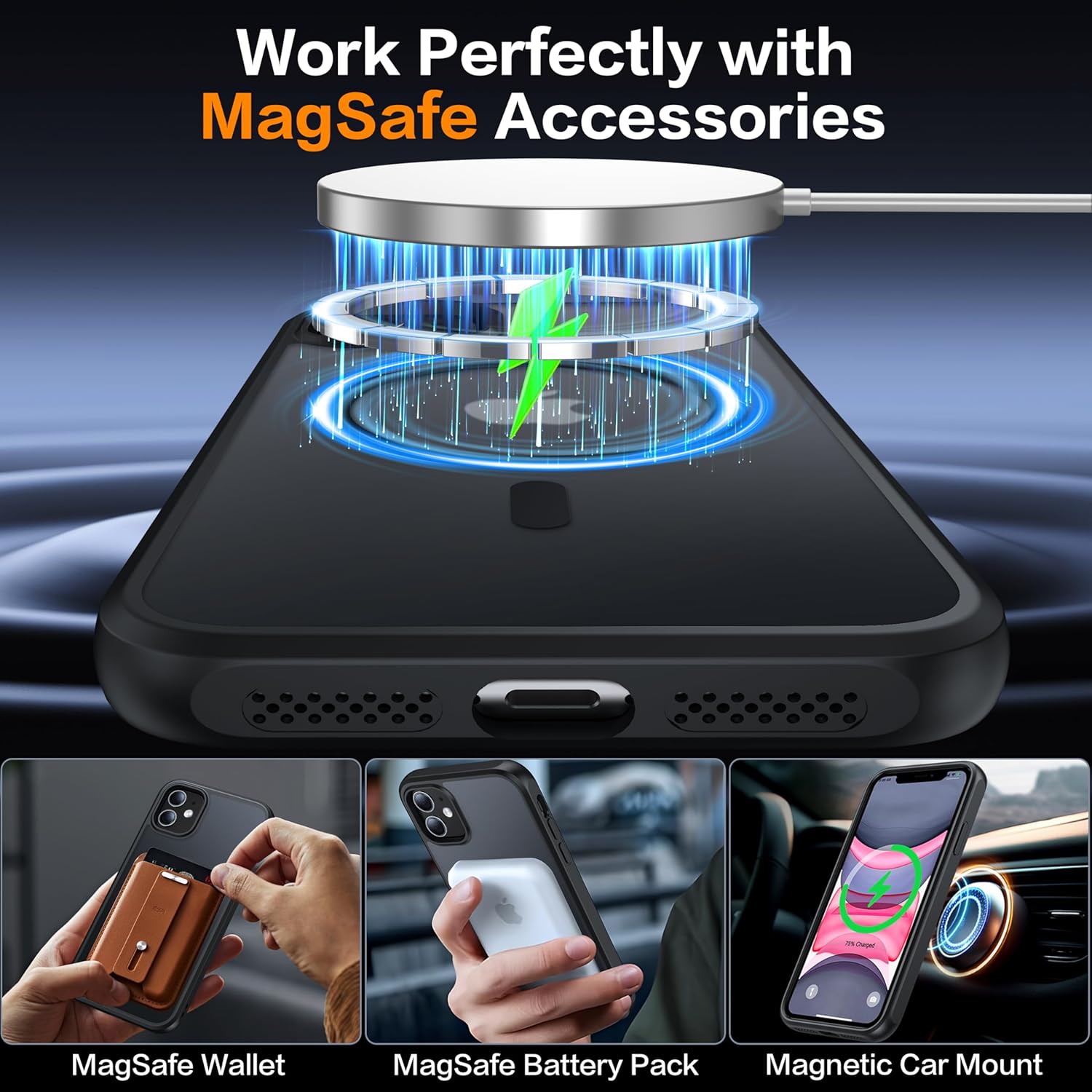 Magnetic for iPhone 11 Phone Case-Compatible with MagSafe-Slim Translucent Matte-Military Grade Drop Protection Phone Case for iPhone 11 6.1",Translucent Black - Image 3