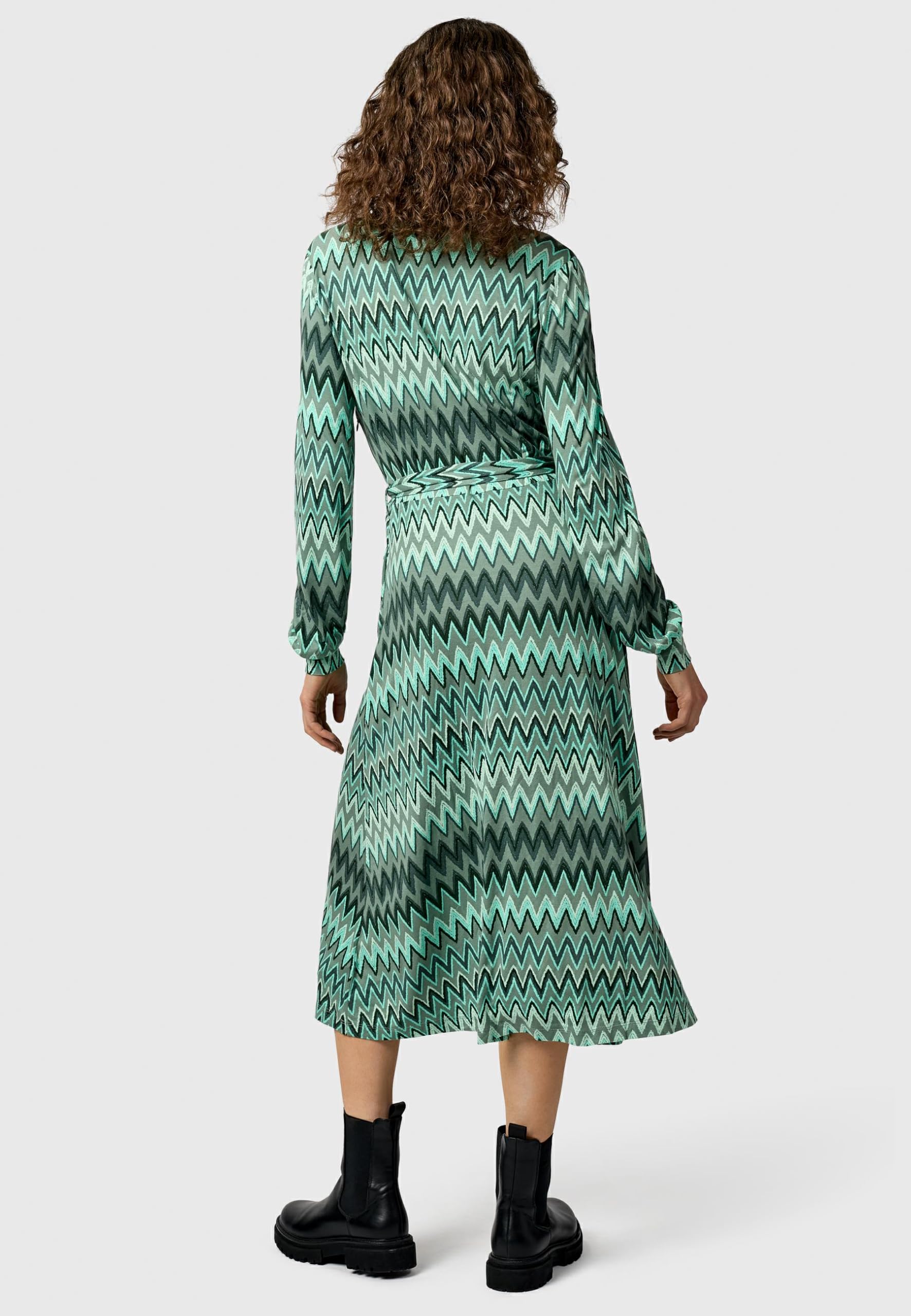 Ragwear Damska sukienka z długim rękawem, elegancka sukienka z dżerseju, sukienka bluzkowa z paskiem w talii i wyrafinowanym nadrukiem, XS-XXL