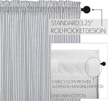 VHC Brands Sawyer Mill Blue Window Prairie Panel Set Adjustable Farmhouse Country Drapes Striped Pattern 63x36 Curtain, 63x36x18