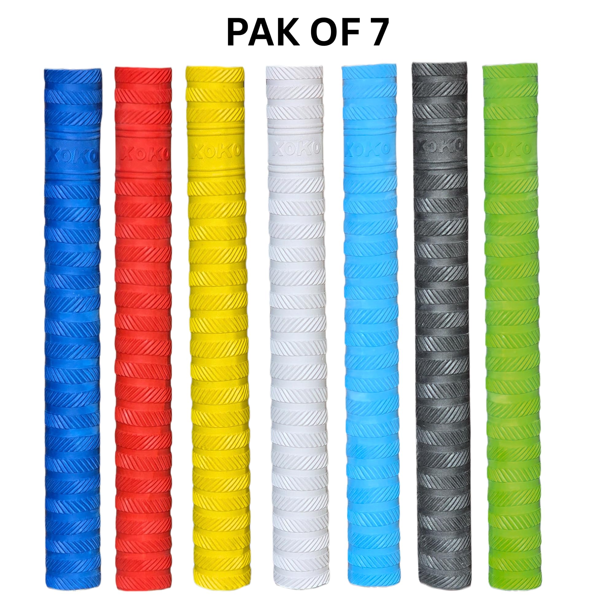 XOKO Cricket Bat Handle Grip, Premium Anti-Slip Rubber Material, Multi-Color Collection, 7-Pack with Blue, Red, Yellow, White, Light Blue, Grey, Green 3