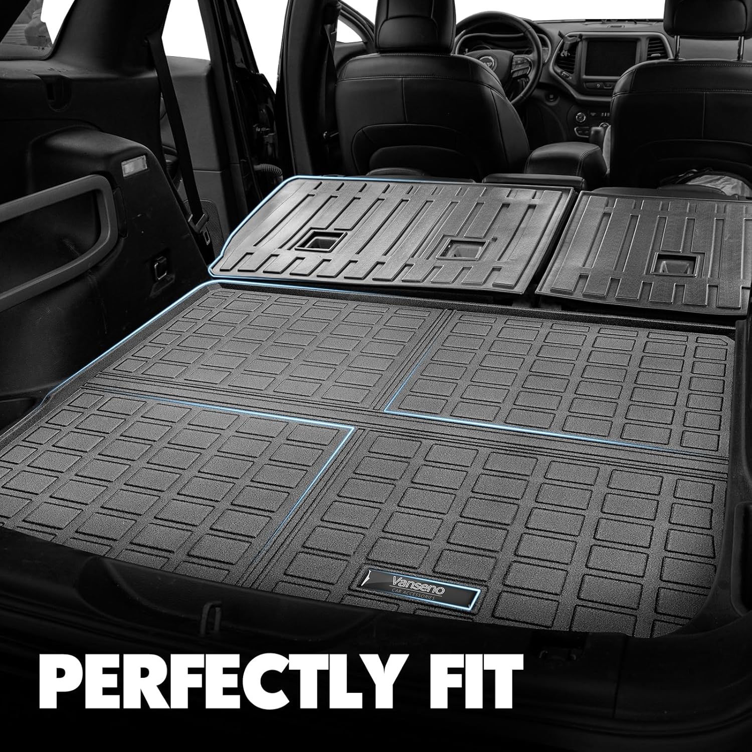 Vanseno Trunk Mat Compatible for 2014-2023 Jeep Cherokee Cargo Liner Backrest Mat Back Seat Cover All Weather Protector Compatible for Jeep Cherokee Accessories (No Latittude & Not Fit Grand Cherokee)