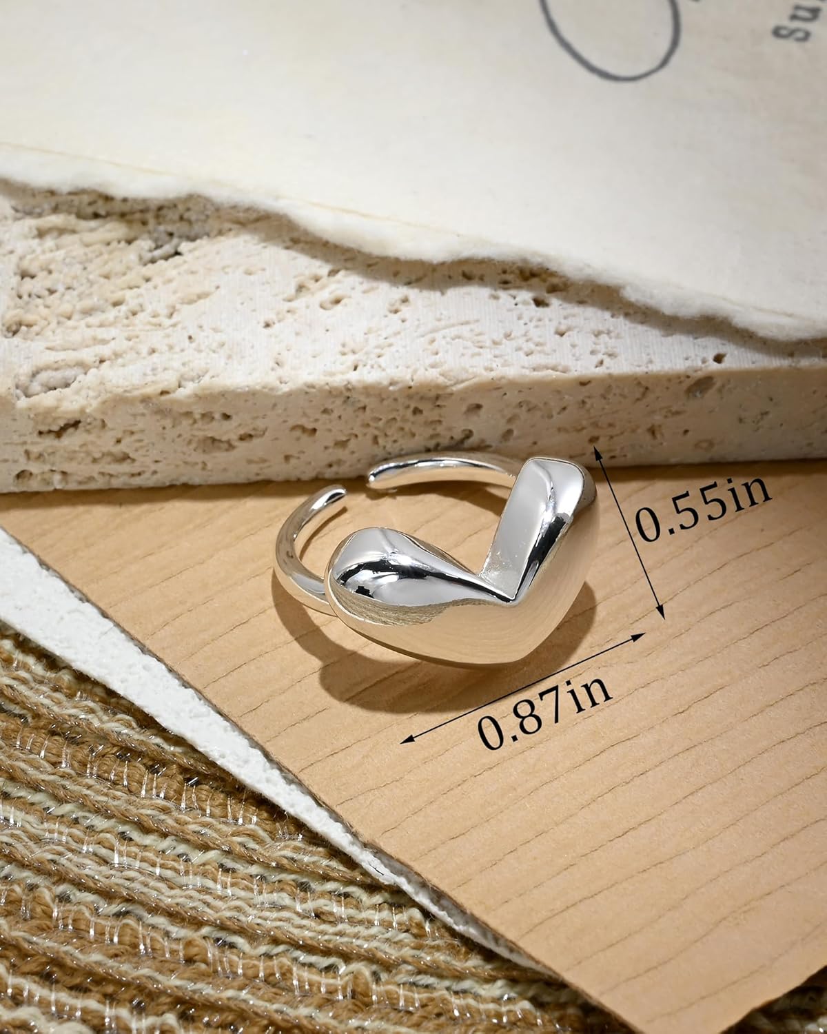 925 Silver Chunky Heart Ring for Women Statement Y2K Adjustable Rings Heart Jewelry Valentine's Day - Image 6