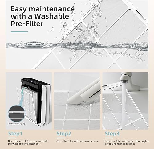 Miniatura 8 de AROEVE Purificadores de aire para el hogar, habitación grande de hasta 1395 pies cuadrados con sensores láser de calidad del aire, filtro HEPA