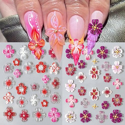 2 Sheets Flower Nail Stickers for Nail Art, 5D Embossed