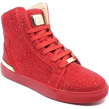 Metrocharm Men's Rhinestone High-Top Sneaker Shoe, Lace-Up with Metallic Accents SNK-01