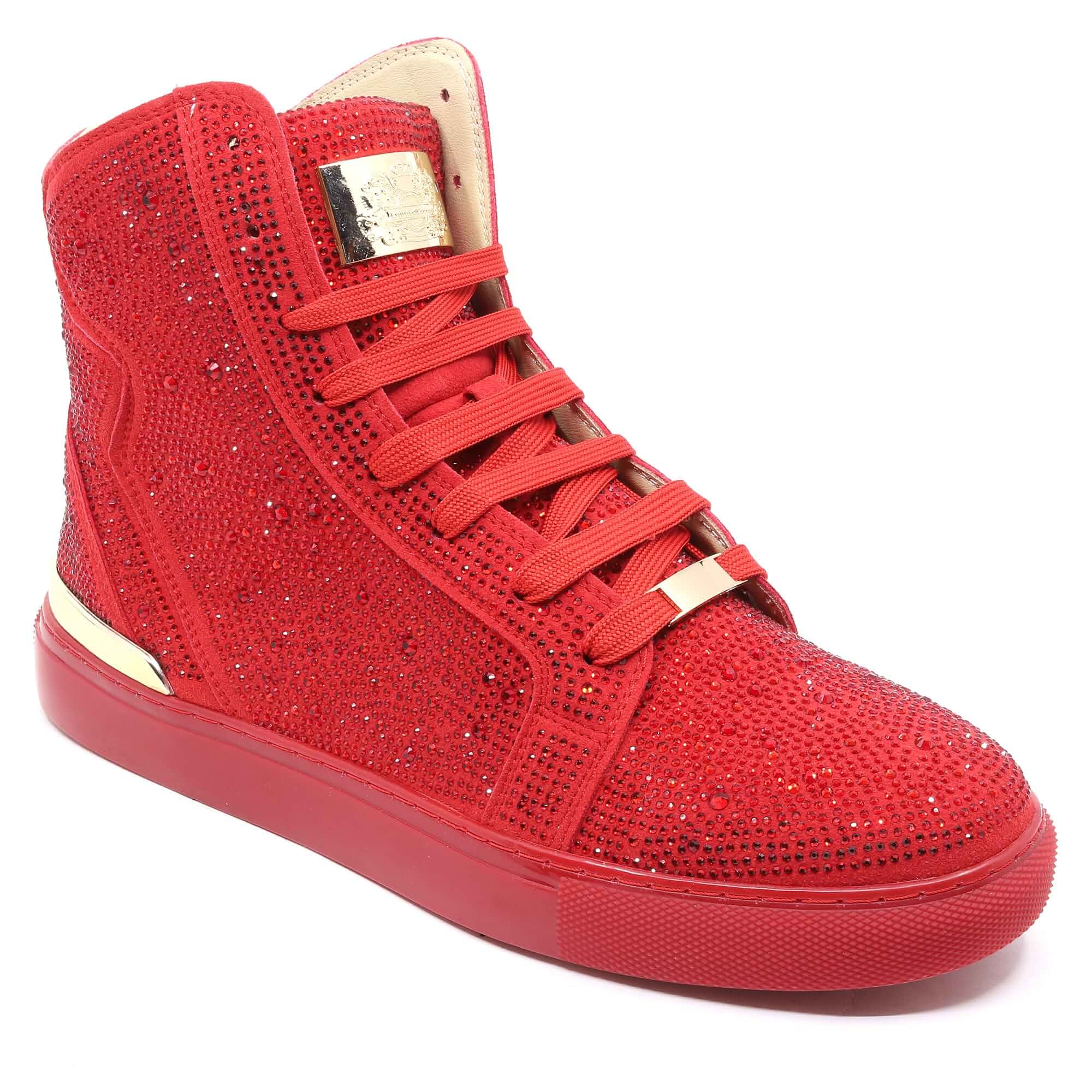 Metrocharm Men's Rhinestone High-Top Sneaker Shoe, Lace-Up with Metallic Accents SNK-01