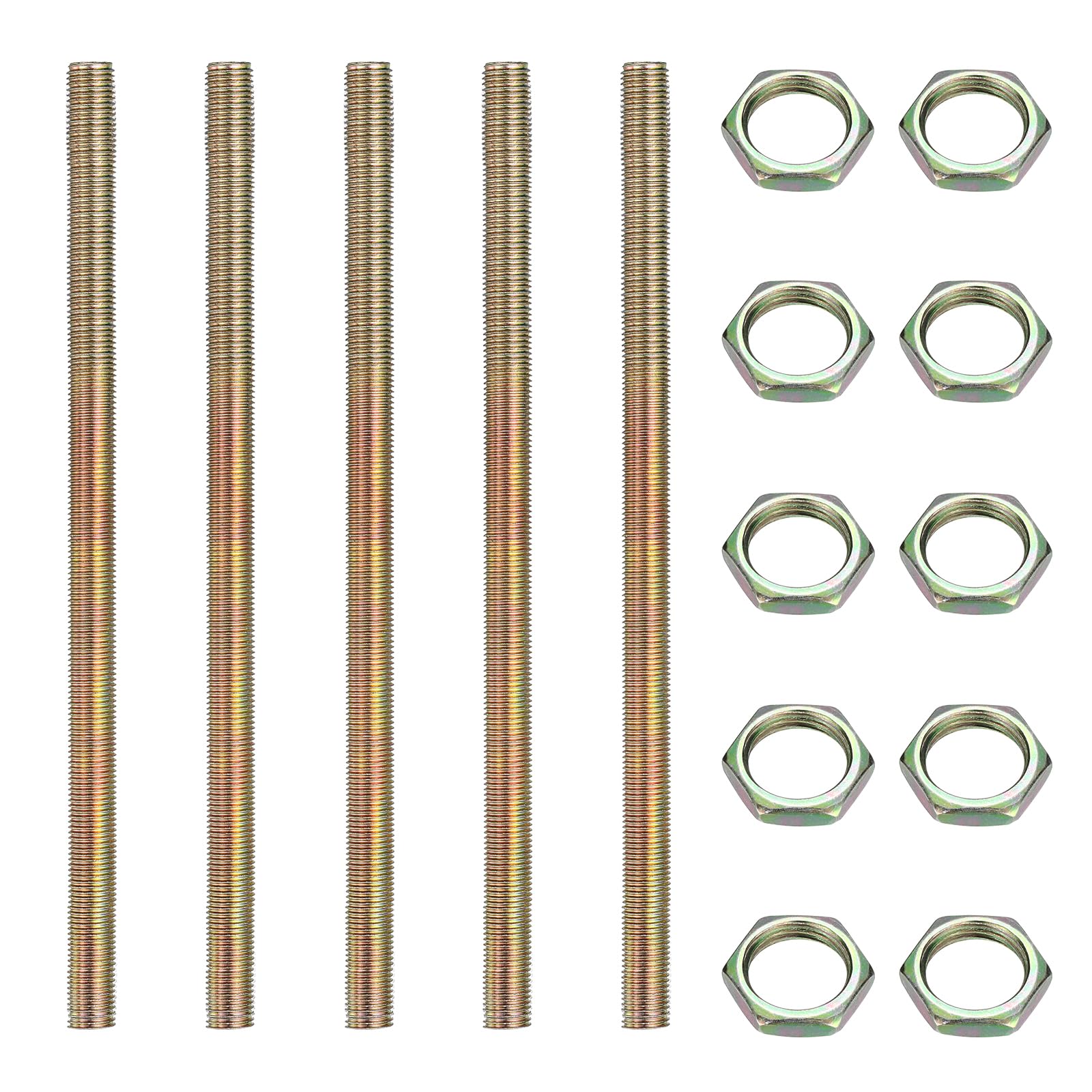 sourcing map 5Pcs 1/4IP 16.5" Lamp Pipe Nipples Kit with Lock Nuts, 1/4-18 All Threaded Hollow Tube Lamp Repair Hardware Fasteners for Chandelier Ceiling Lamps Assembly DIY, Color Zinc