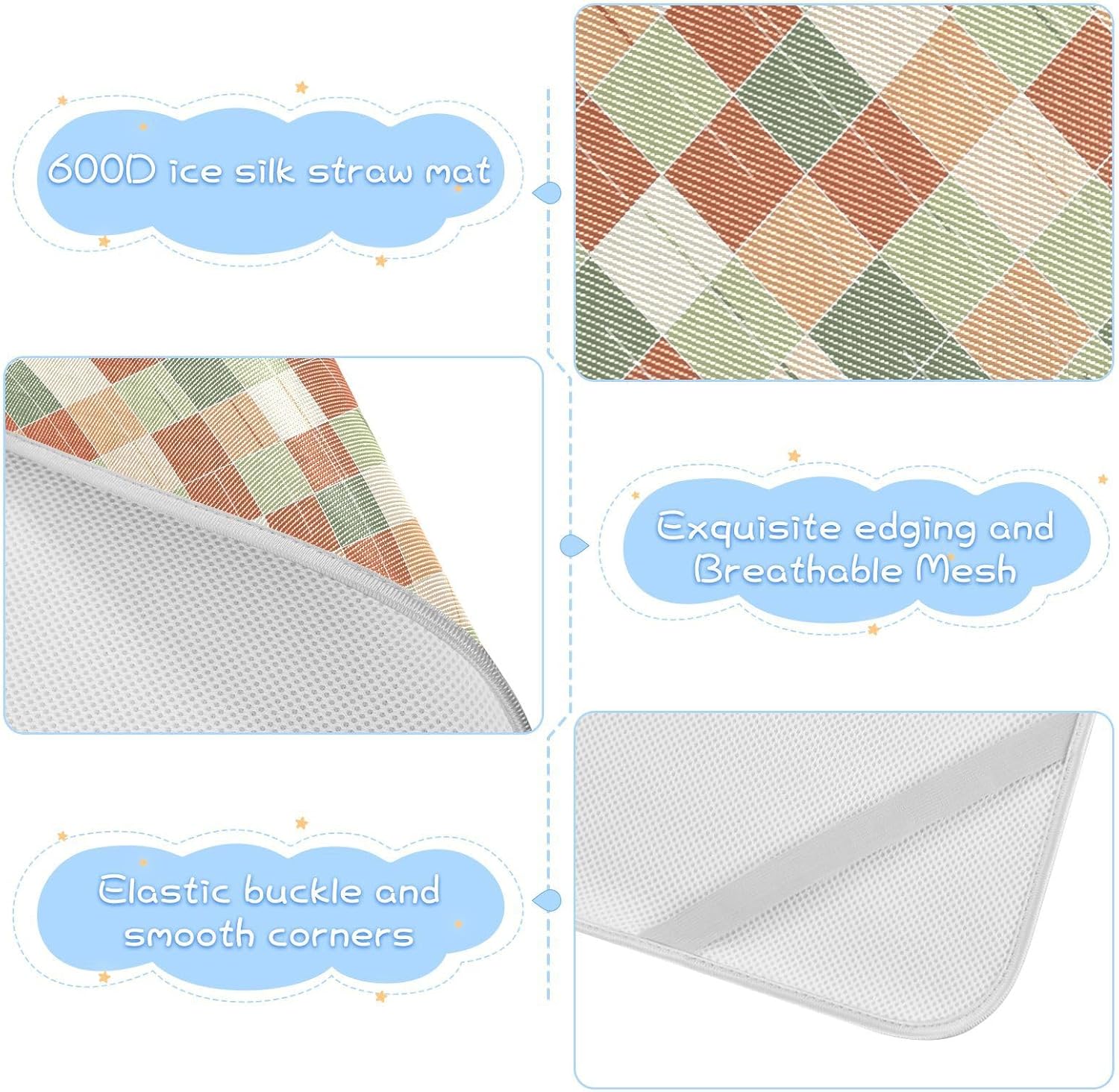 Baby Cooling Mat Colorful Abstract Pattern Ice Silk Breathable Mesh Summer Crib Mattress Pad with Pillowcase, Soft Cooling Sleeping Surface for Infant & Toddler, 52"x28"