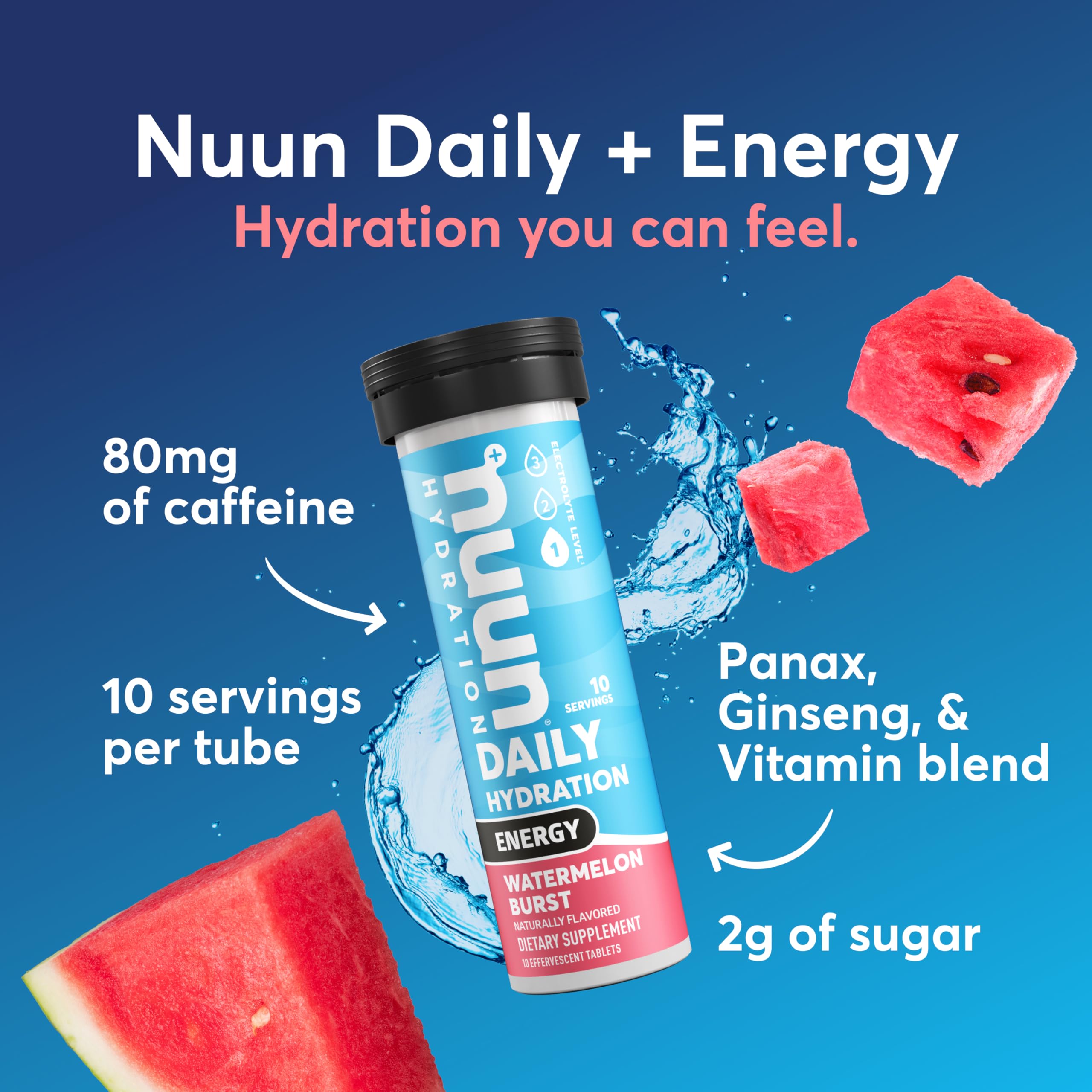 Nuun Energy: Electrolyte Drink Tablets, Caffeine, B Vitamins, Ginseng, Watermelon Burst, 80 Count