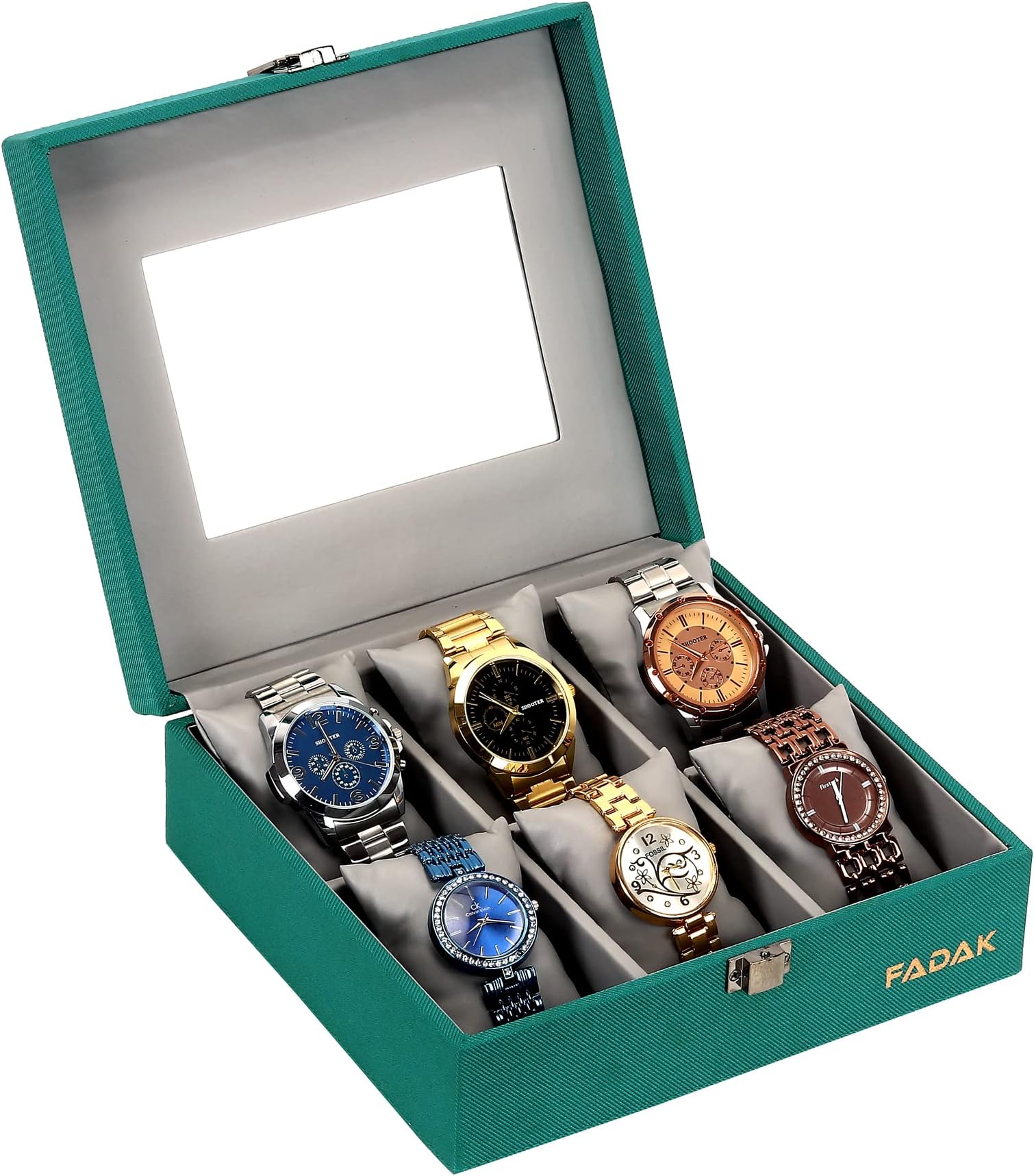 FADAK Watch Organizer Watches Storage Case, for Men and Women Birthday Present 6 Slots Luxury Watch Box, T Blue
