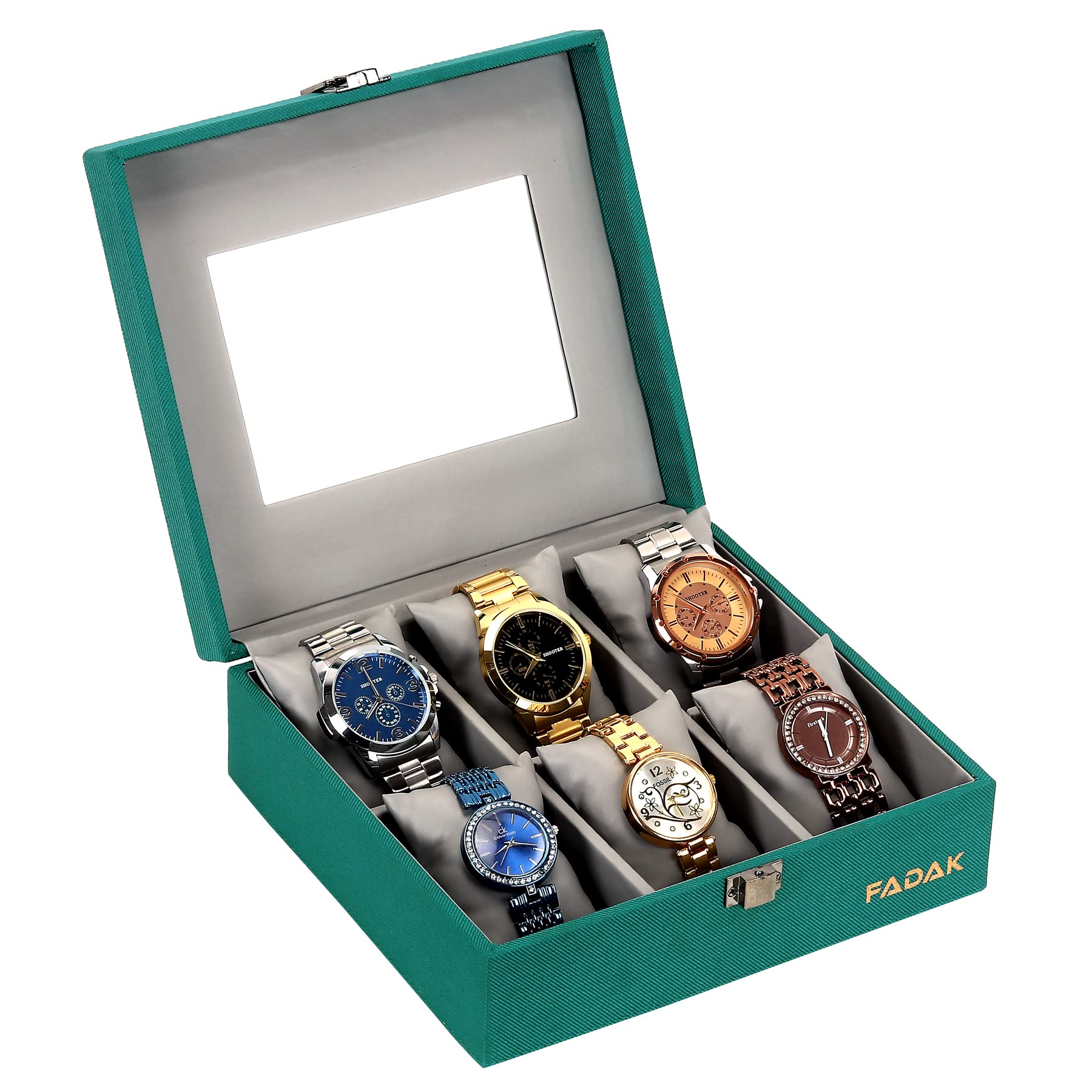 FADAK Watch Organizer Watches Storage Case, for Men and Women Birthday Present 6 Slots Luxury Watch Box, T Blue