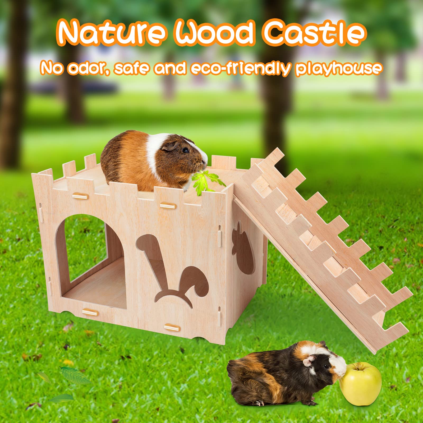 BWOGUE Casetta e nascondigli in legno extra large per conigli, piccoli animali, staccabile, per adulti, coniglio, porcellino d'India, cincillà, habitat