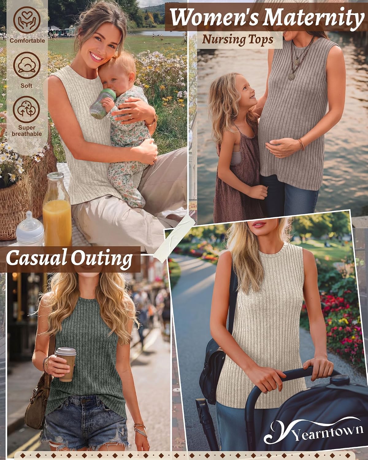3 Pack Women's Nursing Tank Tops for Breastfeeding Hidden Zip Ribbed Sleeveless Maternity Loose Postpartum Sweater