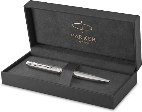 PARKER Sonnet Paslanmaz Çelik Krom Tasarımlı Tükenmez Kalem, Orta Kalınlıkta Uç, Mavi Mürekkep
