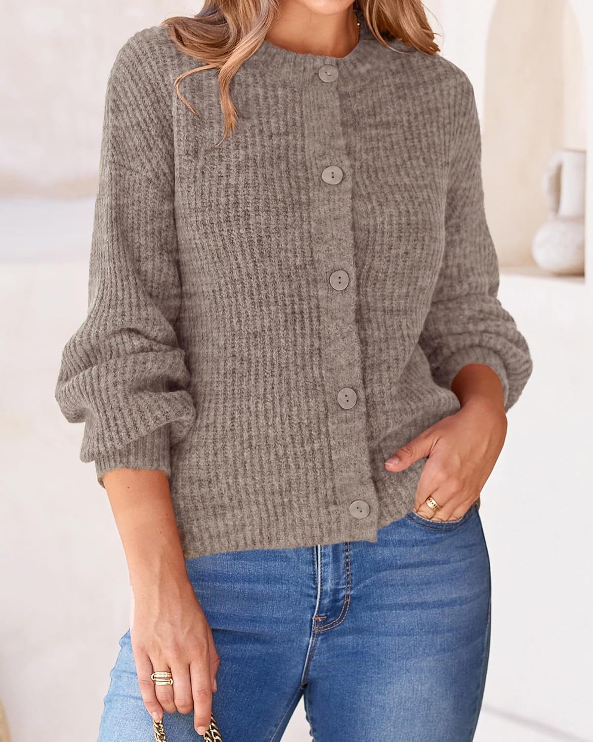 BTFBM Cardigan Sweaters for Women Fall 2026 Long Sleeve Button Down Soft Loose Chunky Knit Outwear Cropped Winter Coats - Image 8