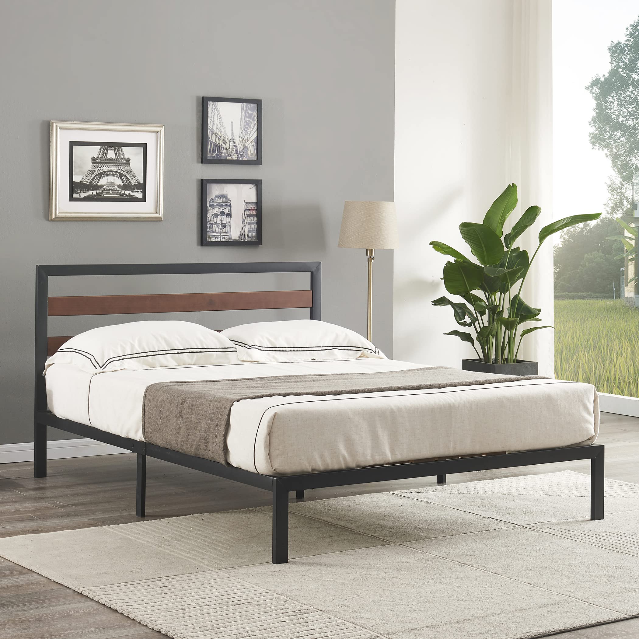 Amazon.com: Yalisi Full Size Metal Platform Bed Frame with Wood Headboard,  Heavy Duty Mattress Foundation with Wooden Slat Support, Easy Assembly,  Noise-Free, No Box Spring Needed : Home & Kitchen
