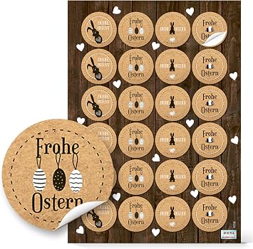 Logbuch-Verlag Round Brown Black White Natural Easter Sticker Easter Bunny with Heart Happy Easter Text Self-Adhesive Labels Easter Sticker