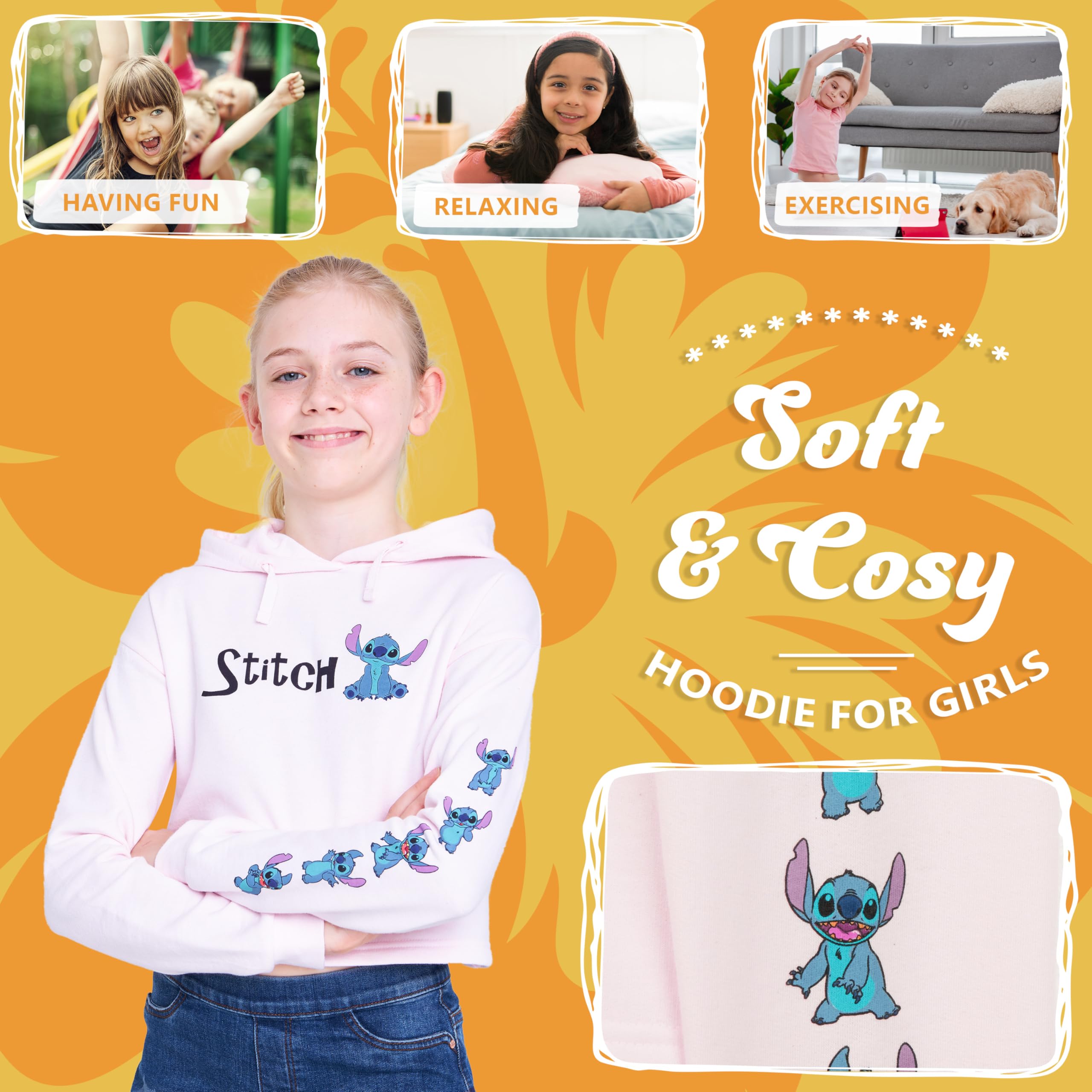 Disney Felpa Bambina Felpa Ragazza 7-14 Anni Felpa con Cappuccio Cotone Misto Gadget Stitch Regalo Ragazze Bambine