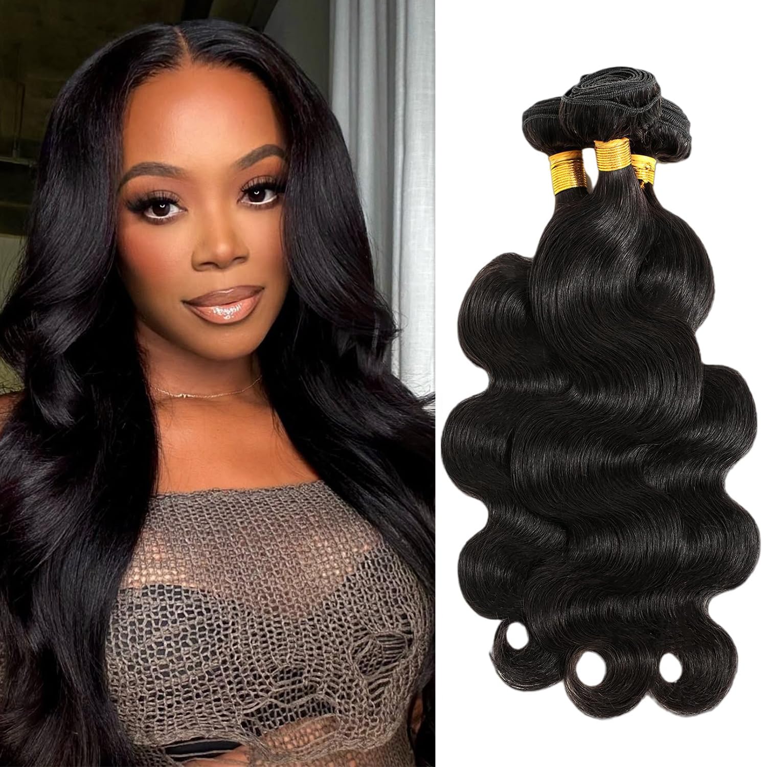 Body Wave Human Hair Bundles Lots de Cheveux Humains 100% Brésiliens Vierges et Non Traités - Extensions pour Tissage Rapide 3 Bundles Human Hair Noir Naturel 12 14 16 Pouces