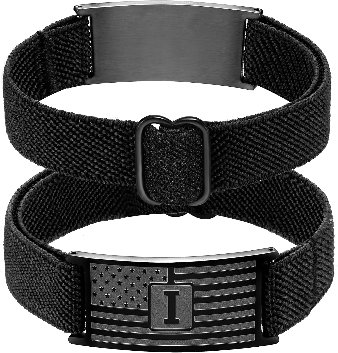 SKQIR American Flag Initial Bracelet for Men Boys Patriotic Black/Silver Grey American Flag A-Z Adjustable Letter Charm Bracelets Jewelry Father Graduation Gifts for Kids Teen Boy Gifts To My Son