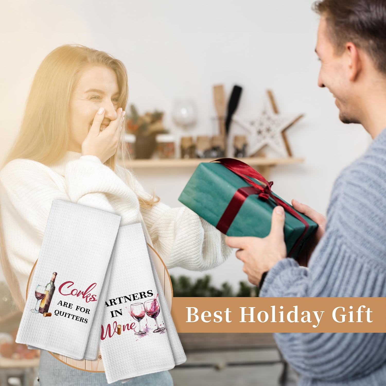 Funny Wine Kitchen Towels, Gifts for Wine Lovers Decorative Hand Towels for Kitchen Bar Cart, Corks are for Quitters Dish Tea Towel Drying Cloth, 16x24 Inch Set of 2 - Image 8