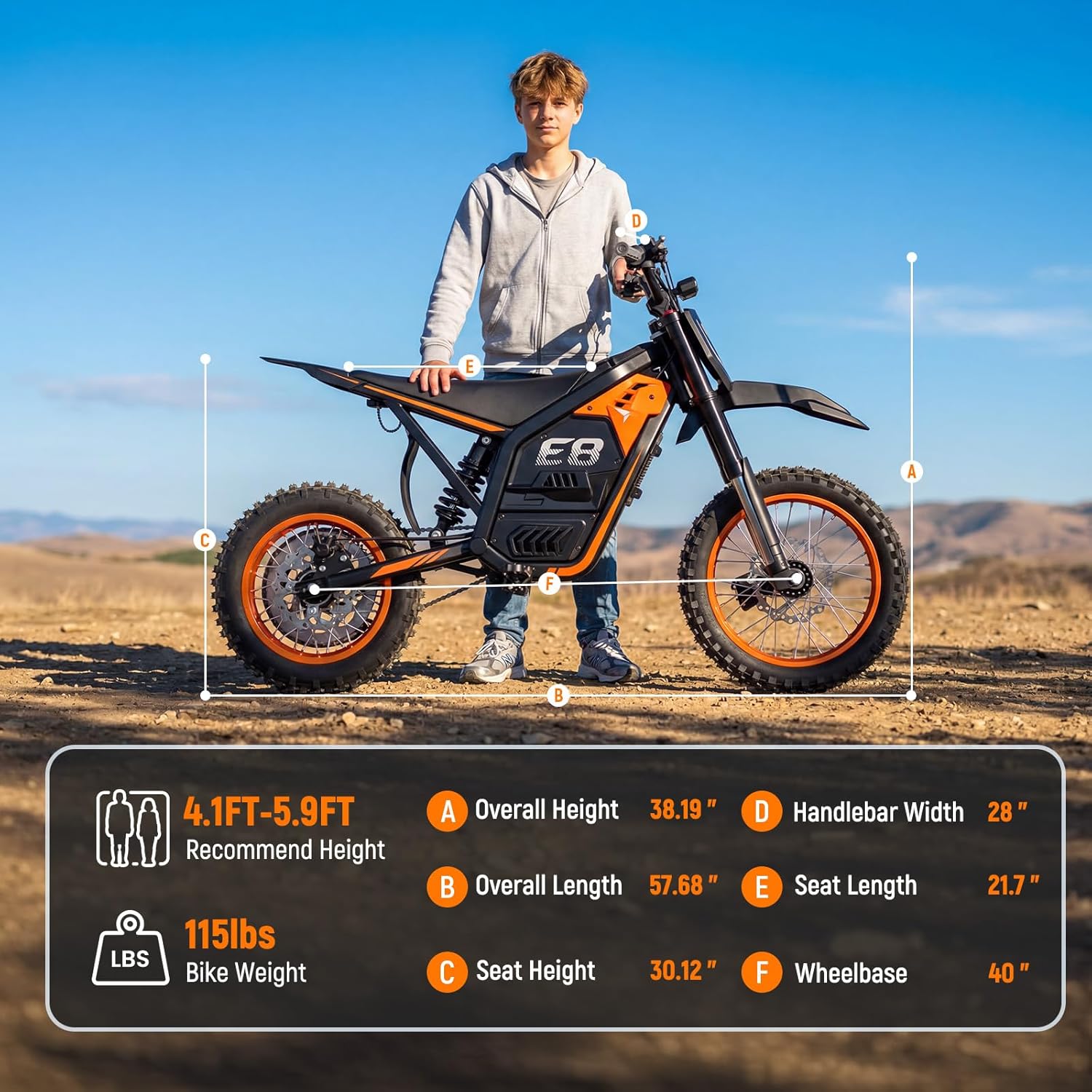 Qlife Vela E5/E8 Electric Dirt Bike for Teens Adults, 3500W Peak Motor, 40MPH&53-Miles Off-Road Electric Motorcycle with 48V 23Ah Battery, Dual Hydraulic Brakes E Bike