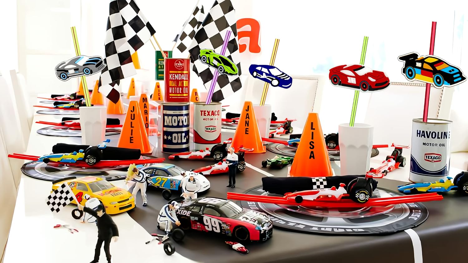 24pcs Race Car Themed Reusable Plastic Straws, 6 Colors, 8 Patterns, 2 Cleaning Brushes, Perfect for Parties & Daily Use image 3