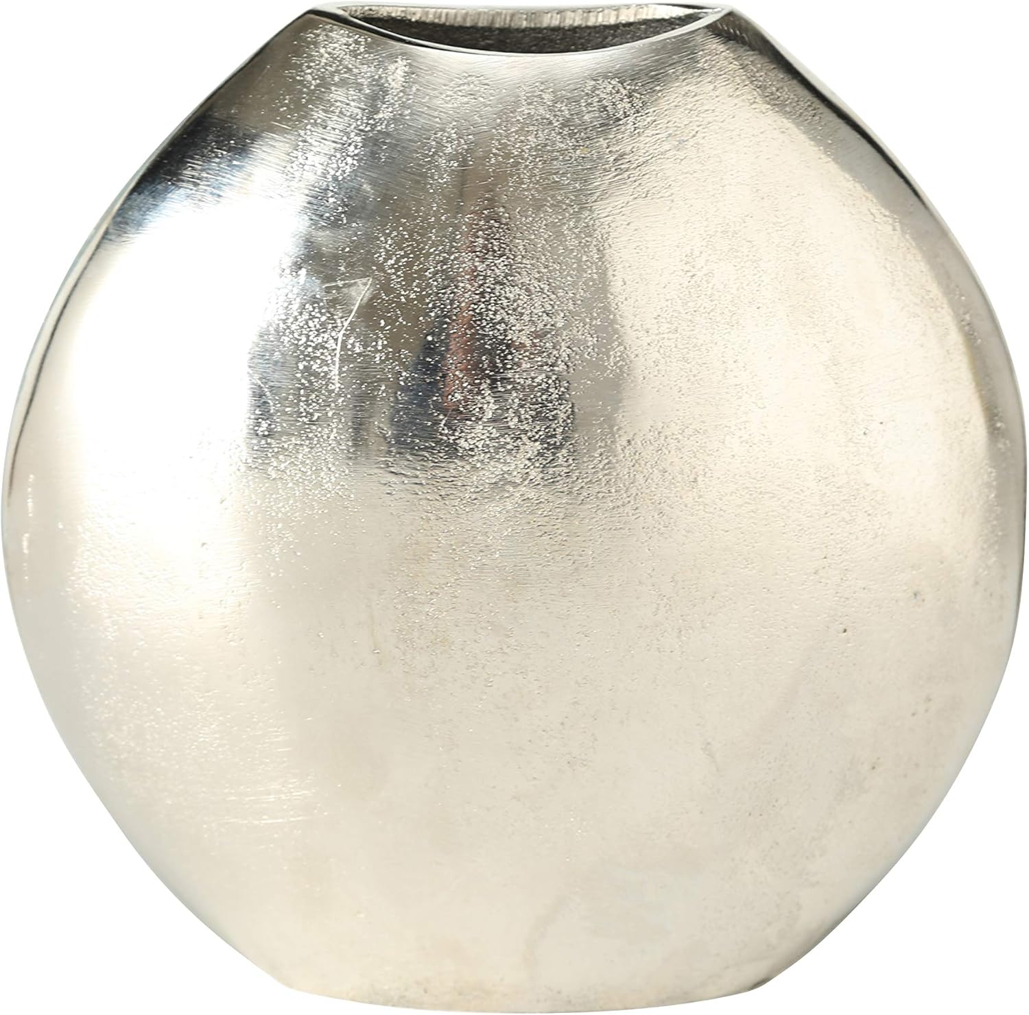 Modern Silver Sculptural Table Vase, Metal, Slim-line, Hand Made, Cast Aluminum, 2.5 L x 6.5 W x 6.5 H inches (17.0 L x 6.0 W x 22.0 H cm).