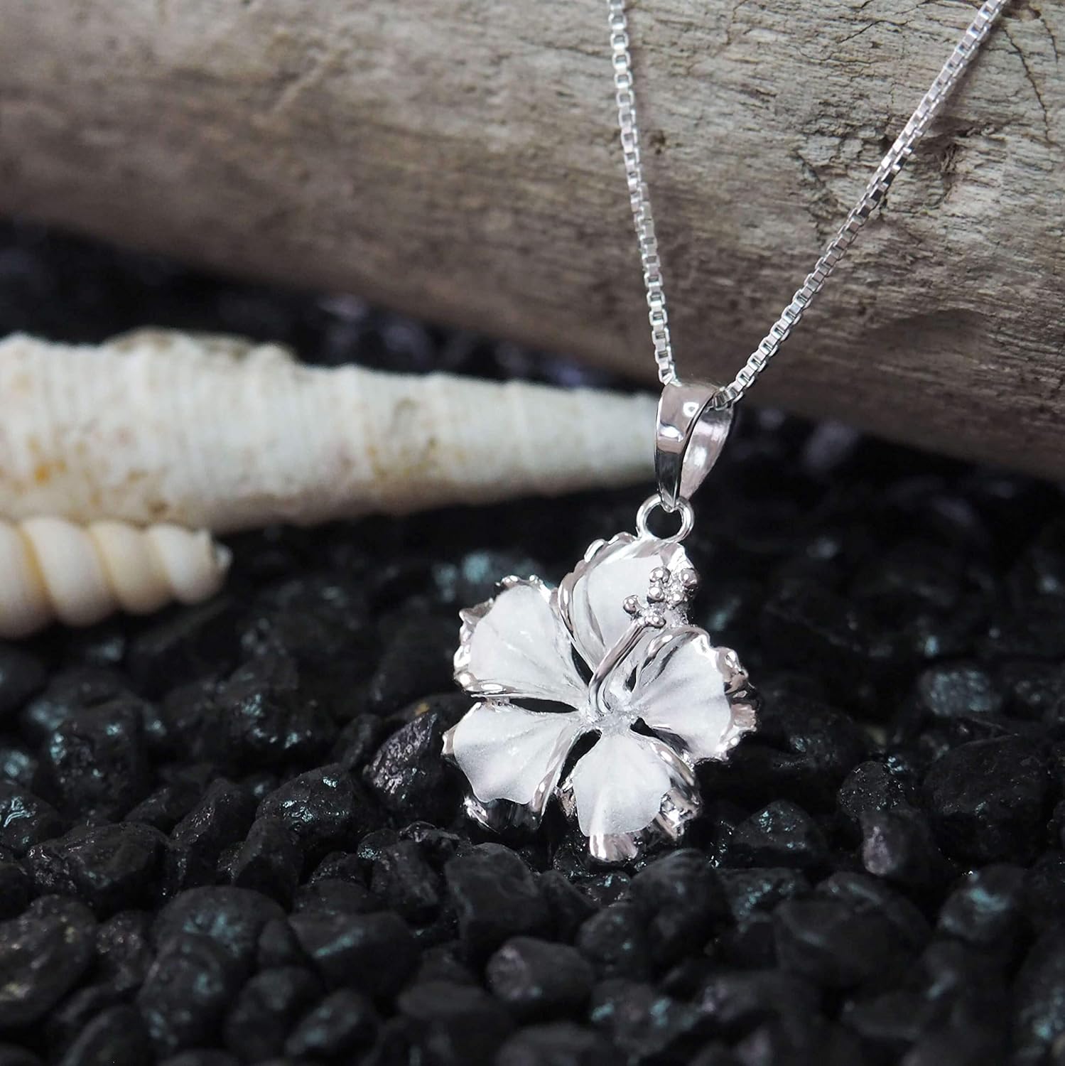 Hawaiian Silver Jewelry 17mm Sterling Silver Hibiscus Pendant Necklace, Chain Necklace with Hibiscus Flower Pendant, 16+2" Extender, Made in Italy - Image 5