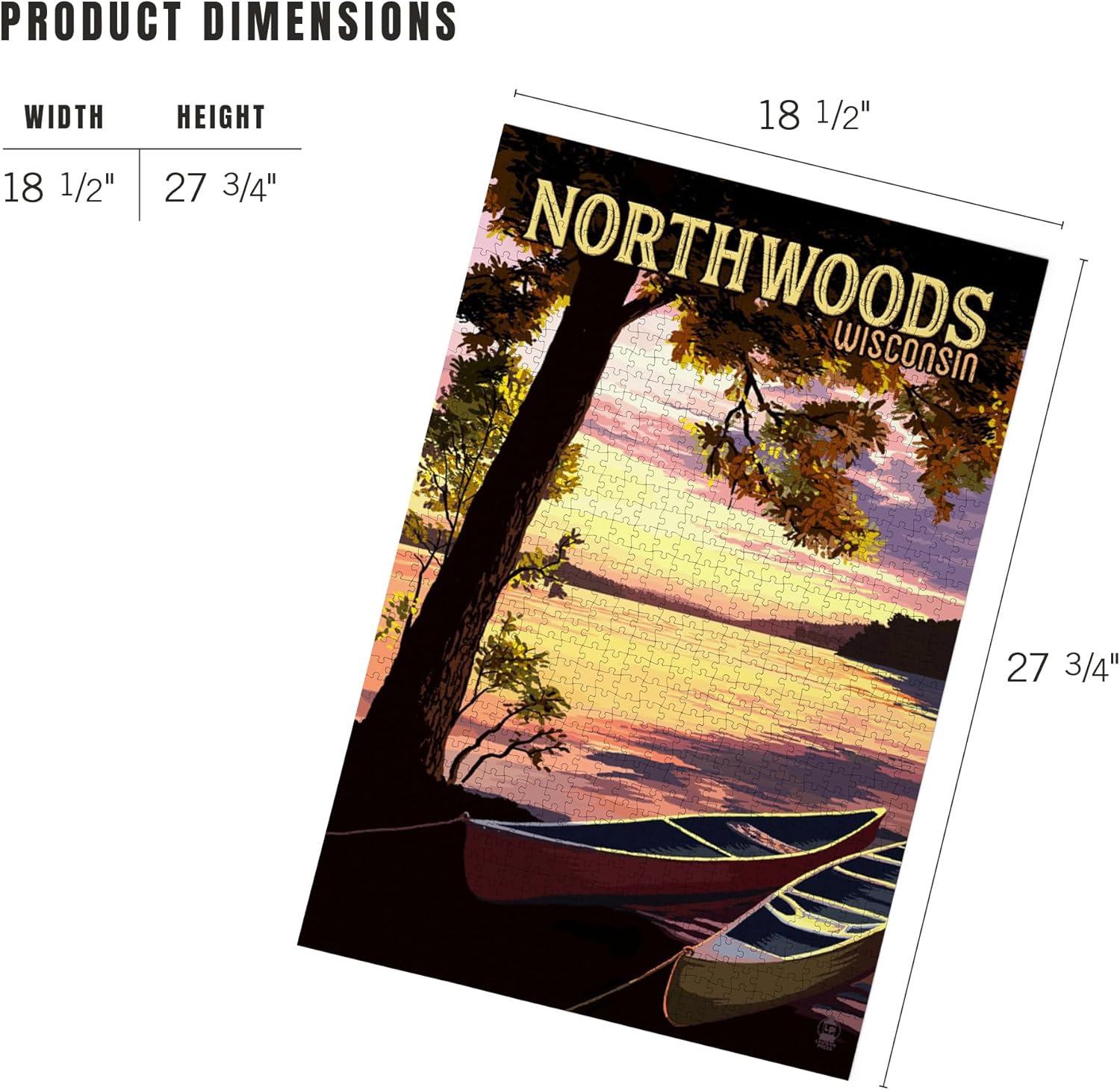 Lantern Press Northwoods, Wisconsin, Canoe and Lake at Sunset 1000 Piece Jigsaw Puzzle for Adults, Made in USA with Reference Poster