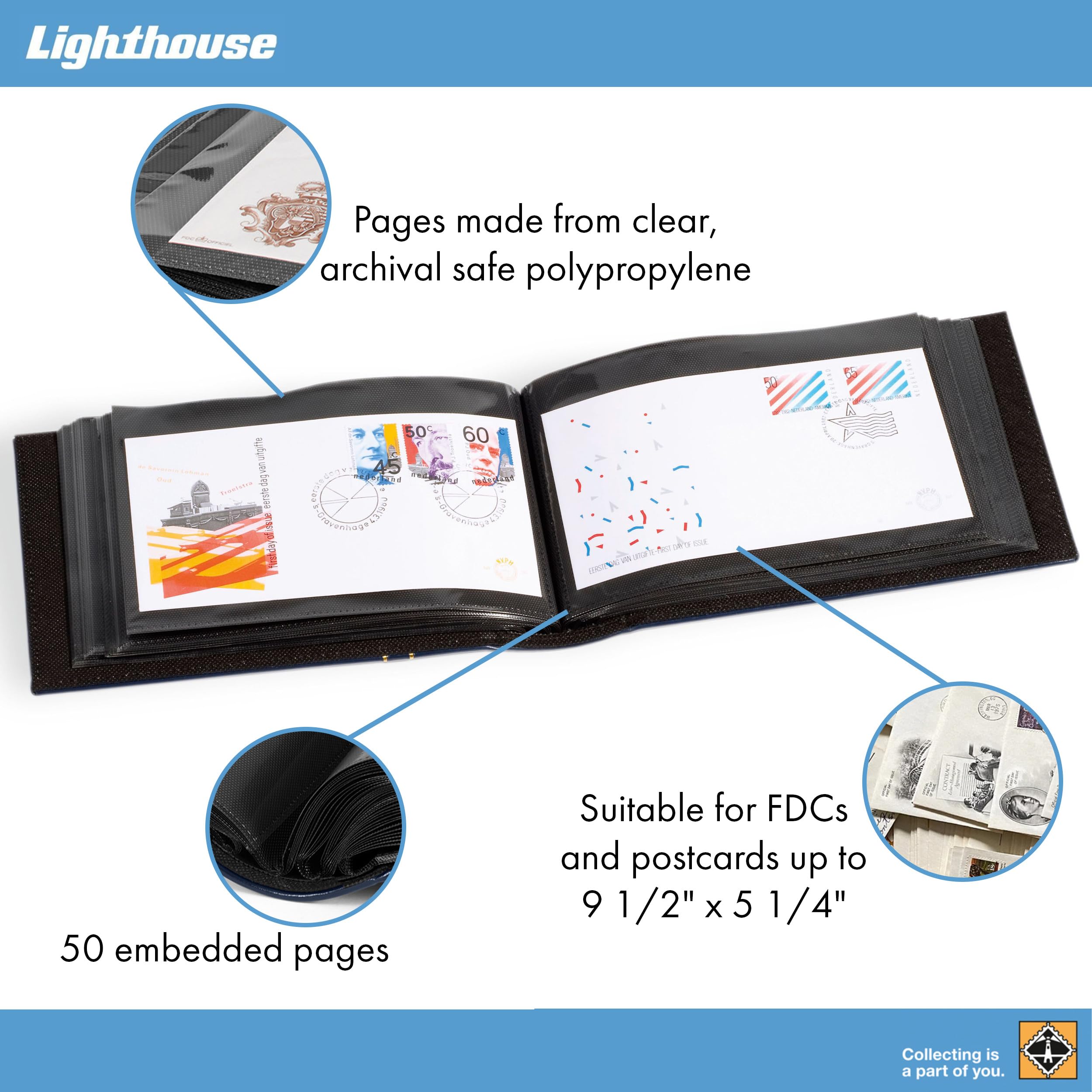 Leuchtturm Album kolekcjonerski na 100 okładek na pierwsze dni (FDC) lub listów w formacie DIN długim, niebieskim