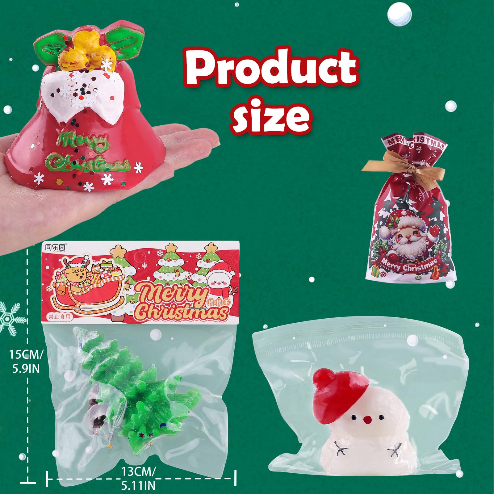 Anboor Christmas Squishy Toy, Stretchy Snowman, Bell - Image 2