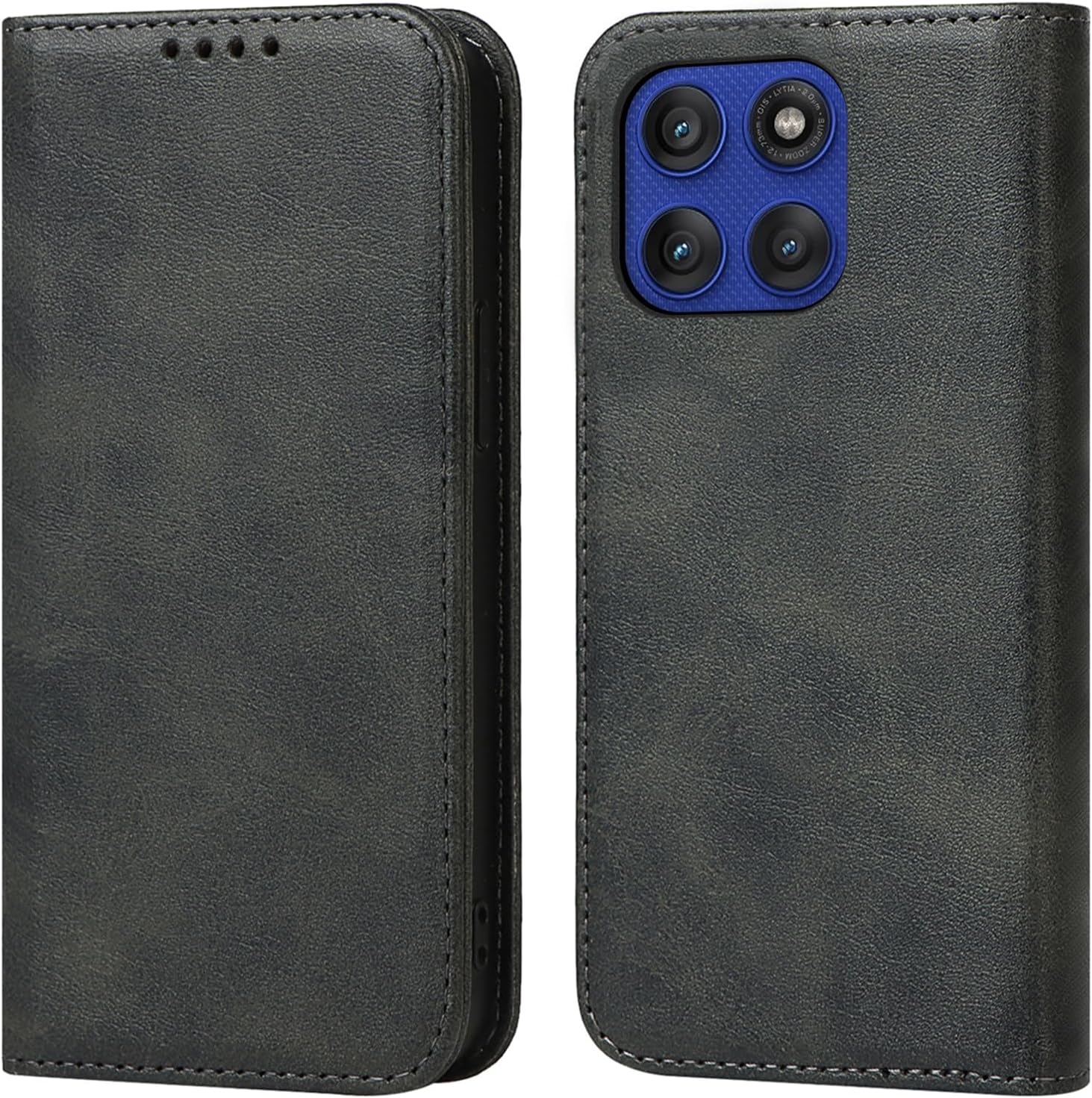 BonwFzin 適用 motorola edge 60 ケース 手帳型 フリップ スマホケース モトローラ エッジ 60 手帳カバー motorolaedge60 携帯カバー PU レザー ベルトなし マグネット カード収納 カード入れ スタンド 落ち着いた色 レトロ ブラック