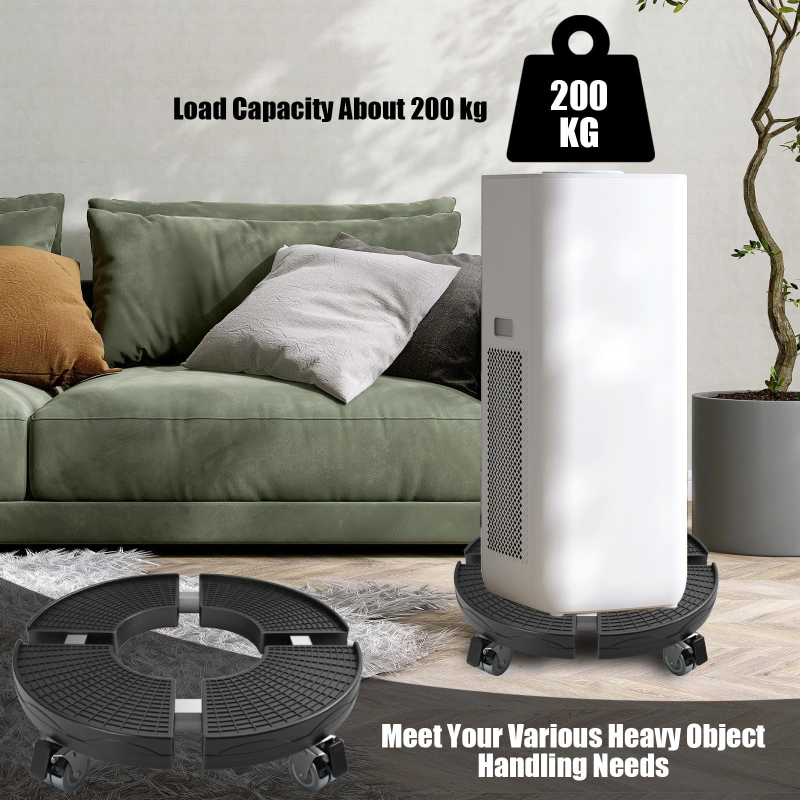 Plataforma con Ruedas Ajustable 38-54 cm, Soporte para Macetas con Ruedas 360° Giratorio Bloqueables, Capacidad de 200 KG, Rodillo para Plantas para Macetas Exterior Interior, Negro