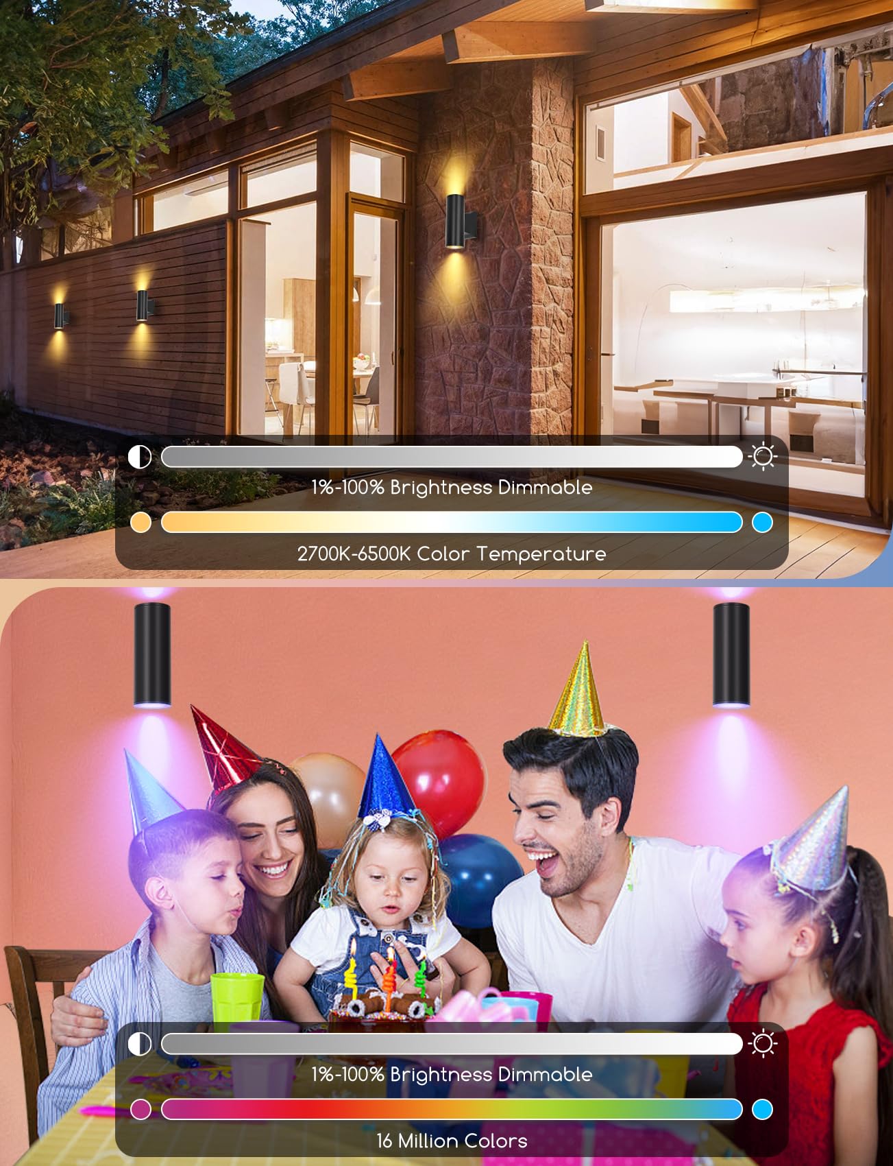 Aigostar Mesh - Alexa LED Applique da parete per esterni Bluetooth Mesh, GU10 Intelligent Up Down Apparecchio da esterno IP65, Nero Illuminazione da parete per Alexa, 2 unità (con telecomando)